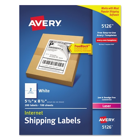 Avery Shipping Labels w/TrueBlock Technology, Laser, 5.5x8.5, White, PK200 05126